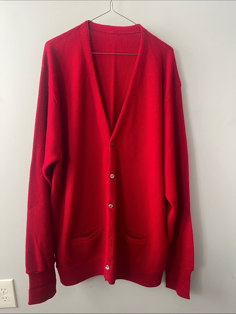 Men's Red V-Neck Button Cardigan Sweater
